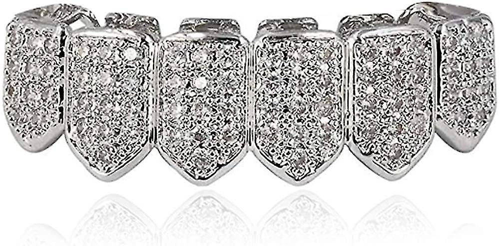 18k Gold Plated Macro Pave Cz Iced-out Grillz With Extra Molding Bars Included