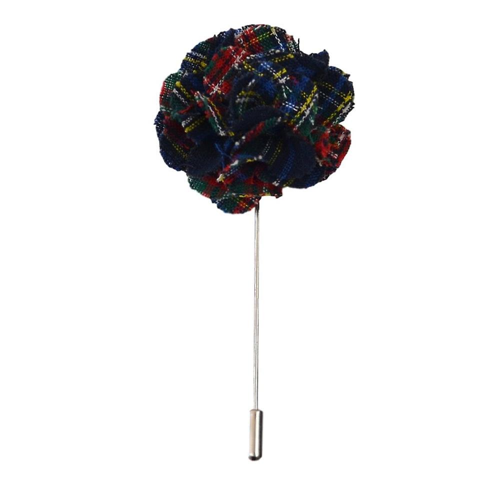 Navy Blue Tartan Flower Lapel Pin