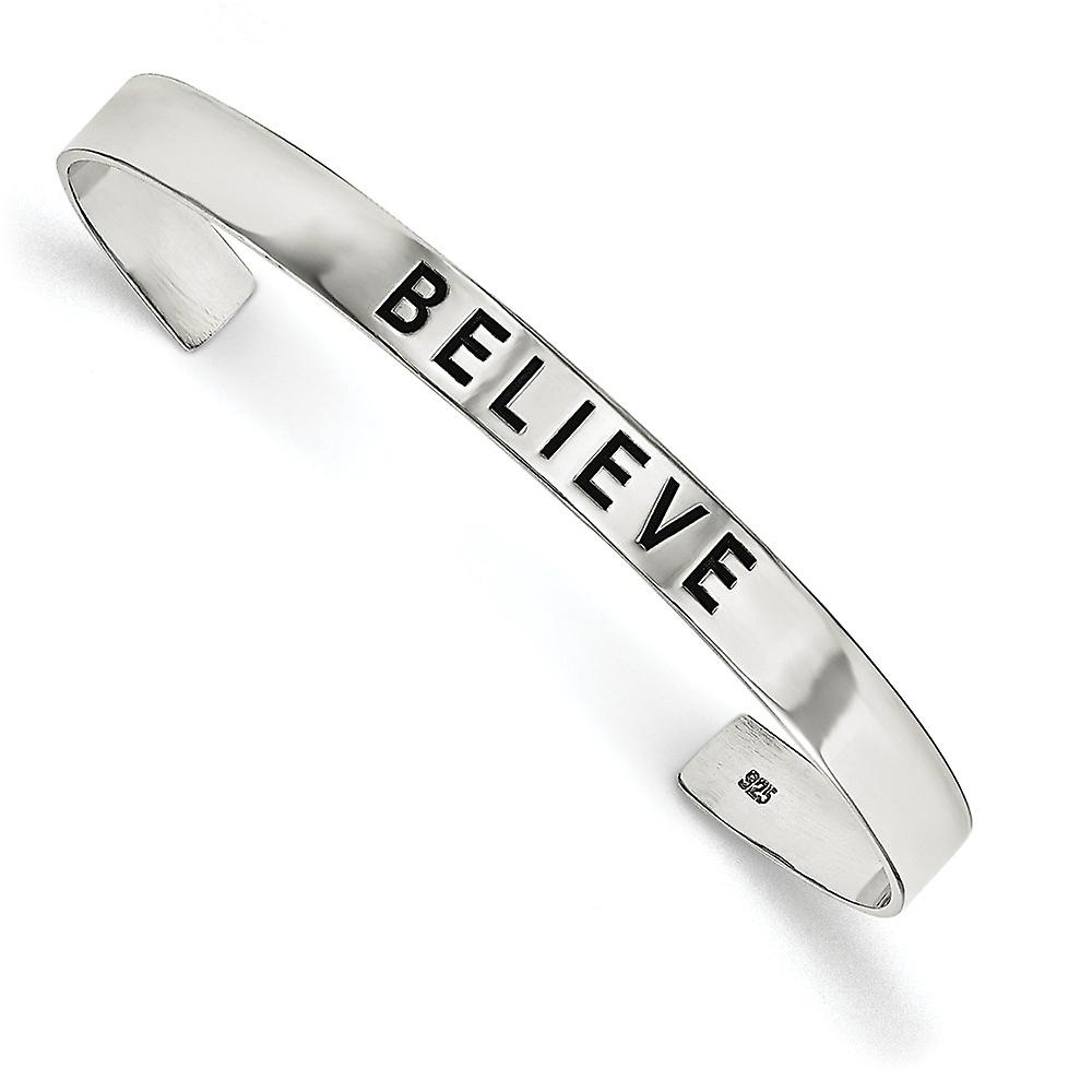 6mm 925 Sterling Silver Polished Believe Artisan Oxidized Cuff Stackable Bangle Bracelet-Cuff-Bracelet for Women
