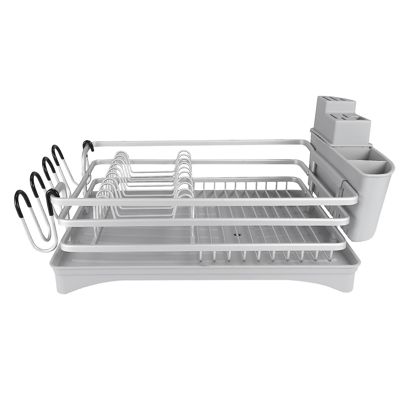 Dish Drying Rack, Compact Rustproof Dish Rack And Drainboard Set, Dish Drainer With Adjustable Swiv