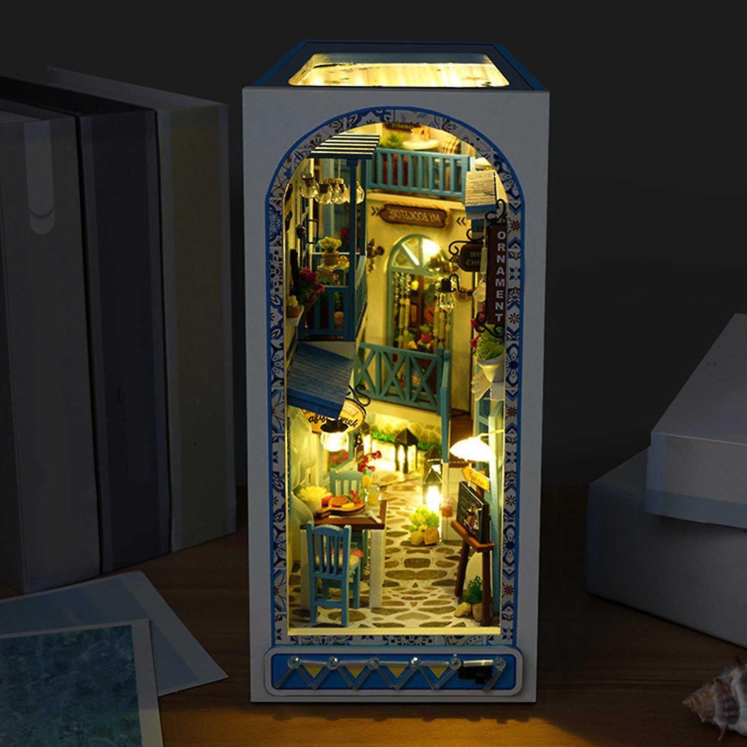 Mini Book House DIY Wooden Book Nook Shelf Insert Miniature Building Kits Good Detail Bookshelf Asse