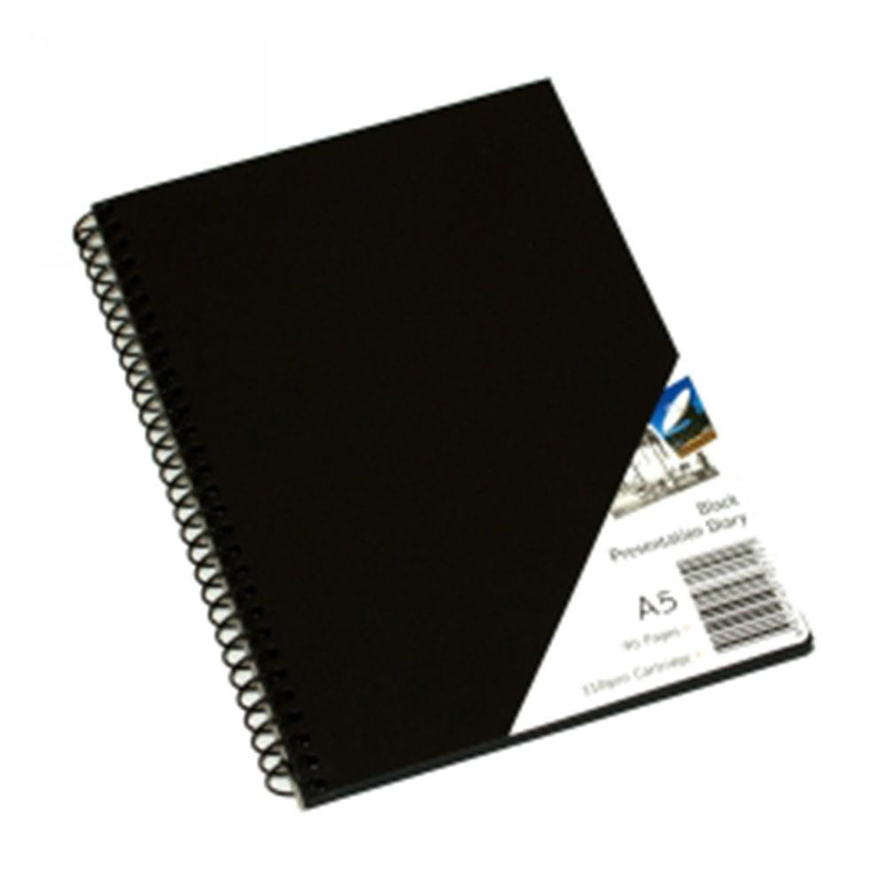 Quill A5 Spiral Visual Art Diary 45 Leaf Black Bright Polypropylene Front Cover