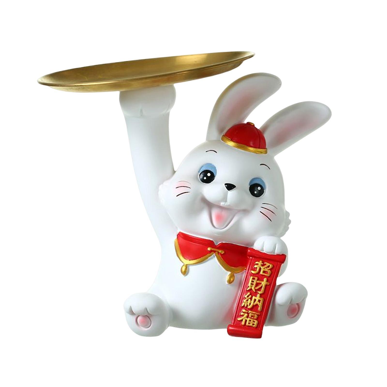 Resin Rabbit Statue Bunny Sculpture Holder Desktop Decor Creative for Candy