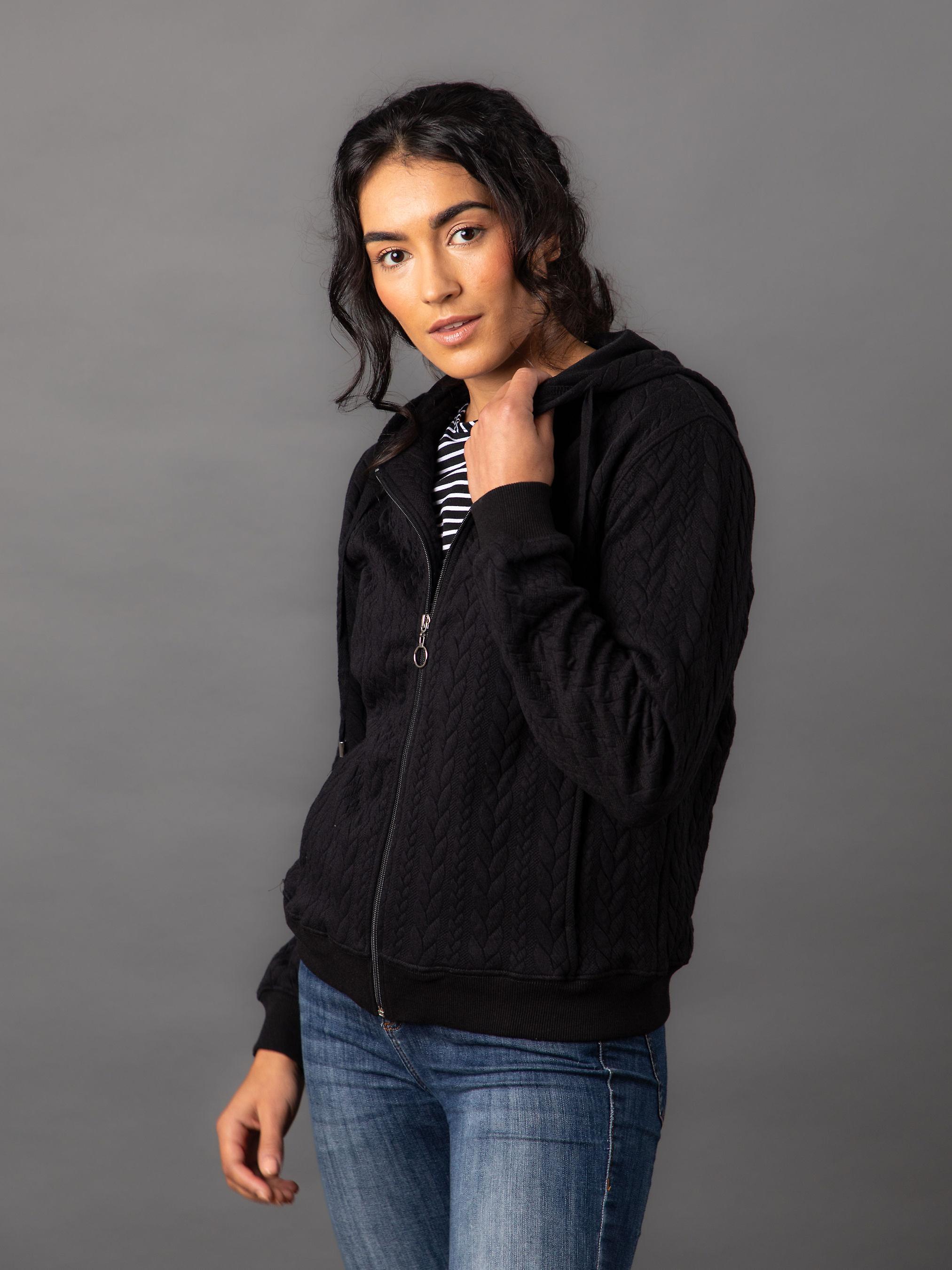 Jenna Cable Hoodie in Black