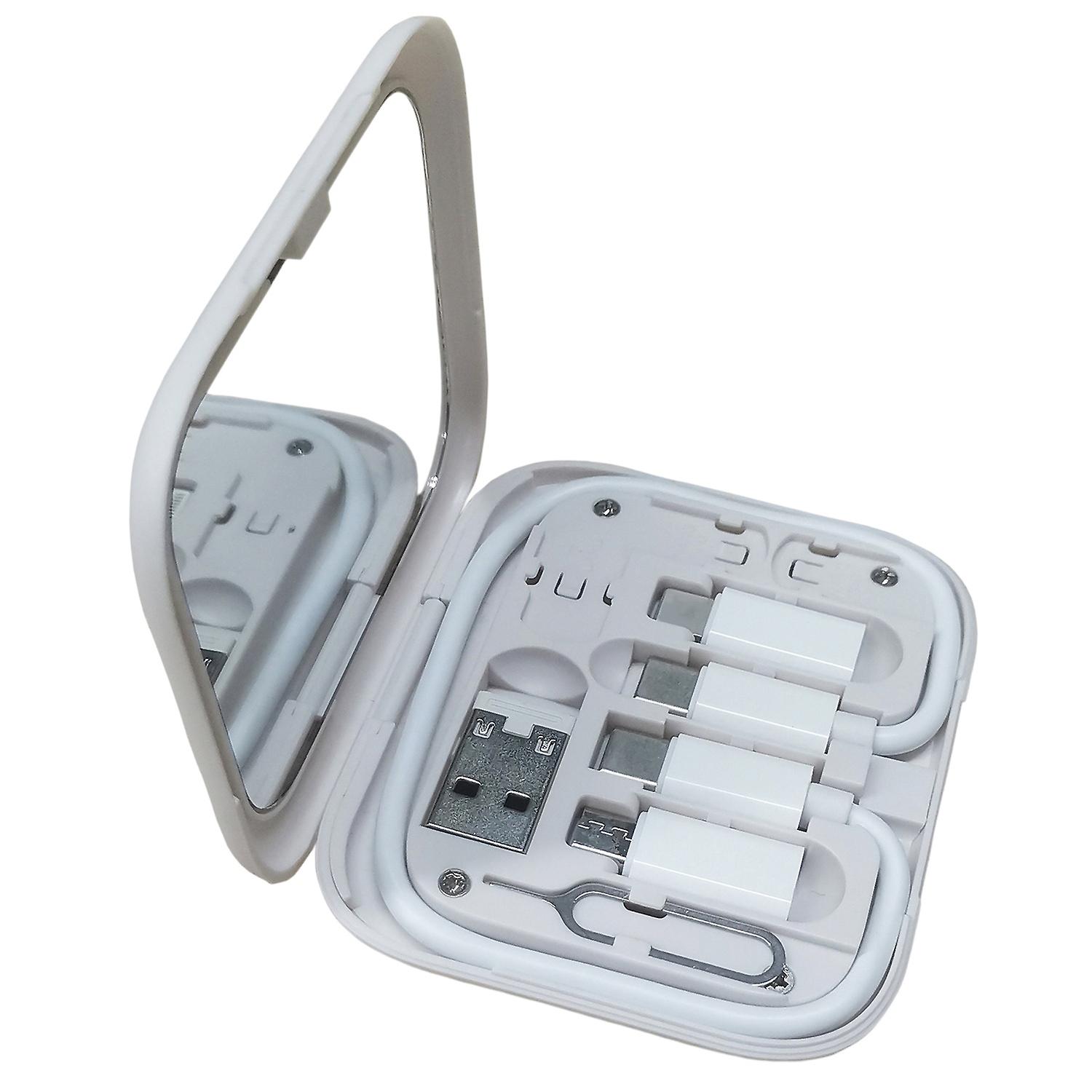 Multi Slots Phone Holder Function Cable Storage Box with Makeup Mirror Fast Charge Line U Disk Stora