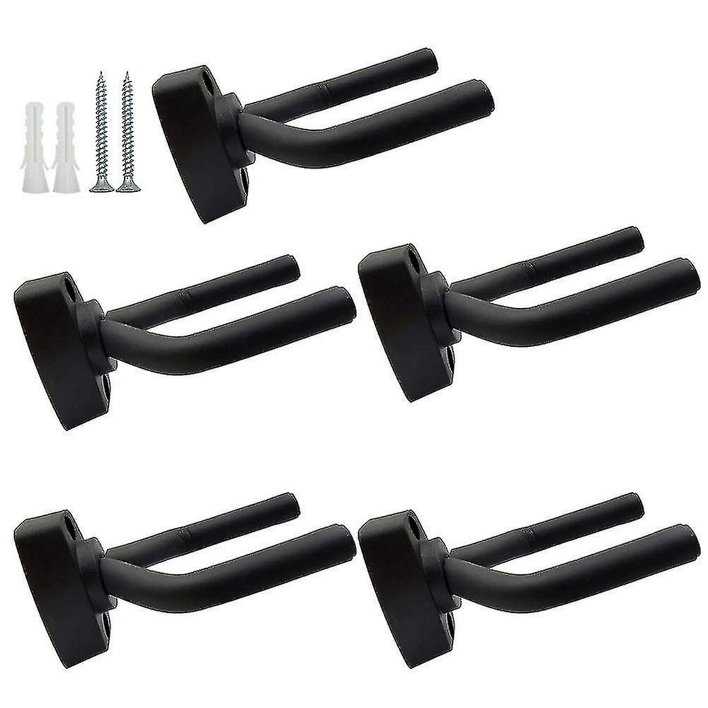 5-pack svart gitarrhängare, väggmonterad display med skruvar, passar de flesta gitarrer
