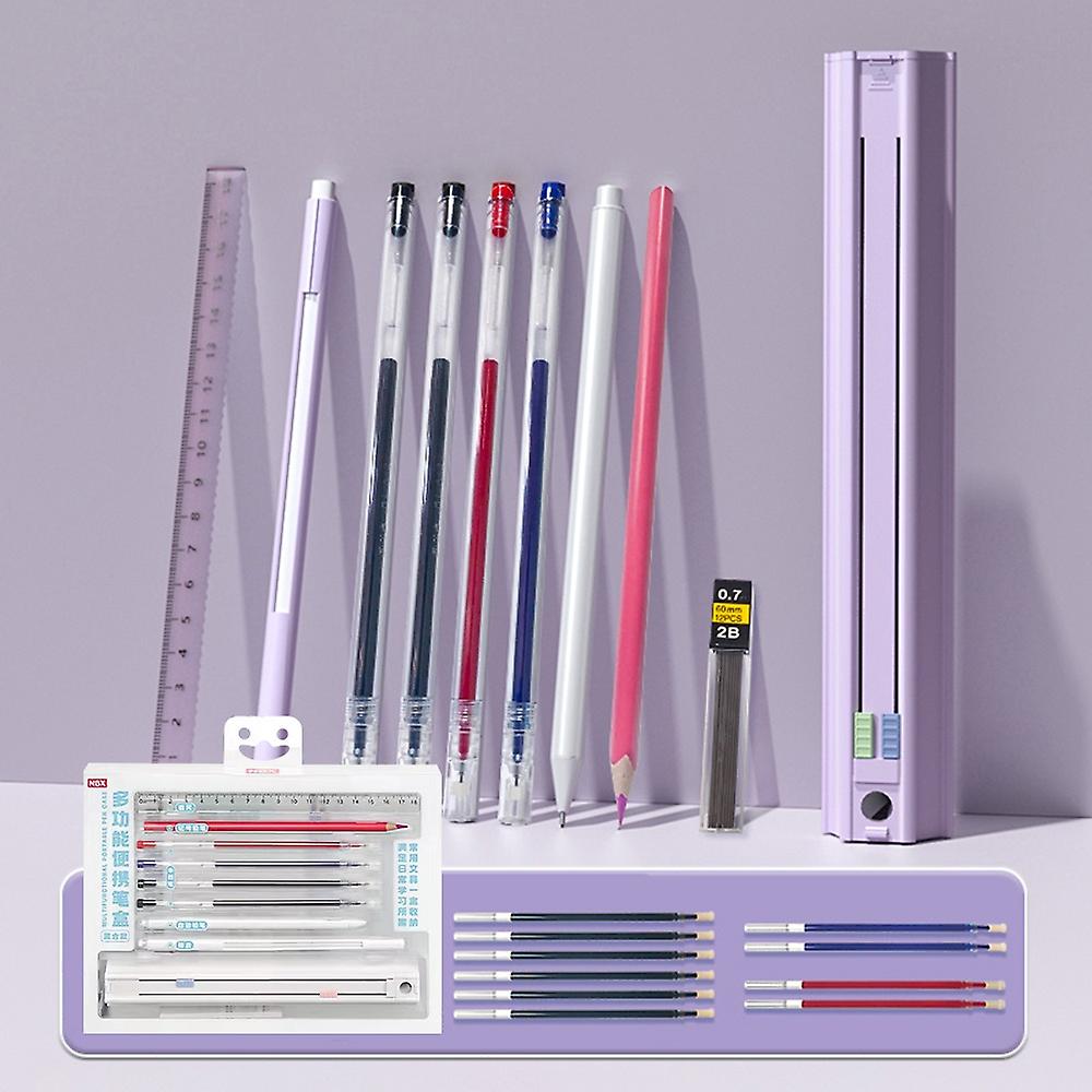 NBX Cute Pencil Box Hexagonal Standing Pen Holder Multi-Function Push-Pull Stationery Box Set Design