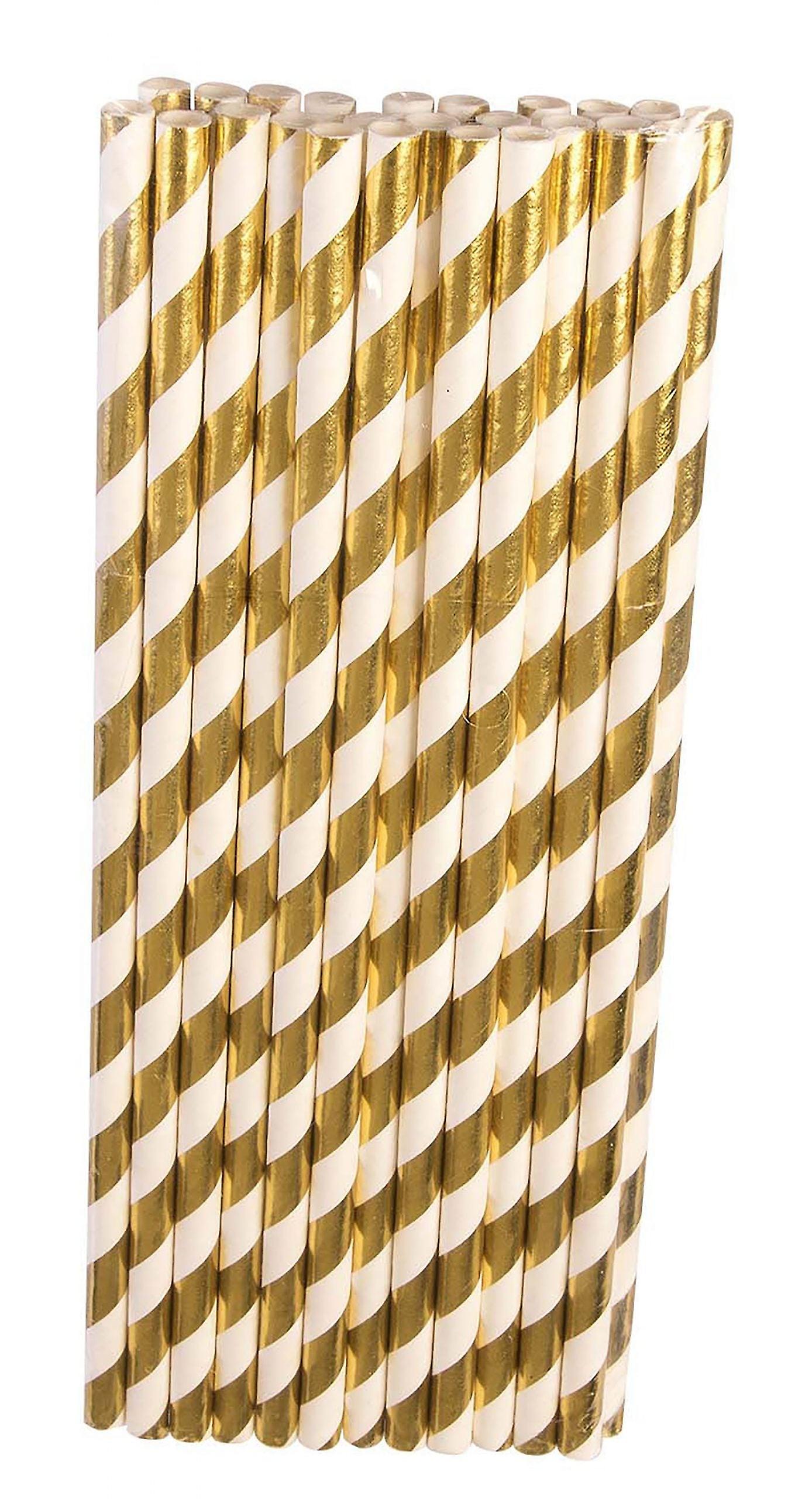Gold White Paper Straws 24 Pack X82933