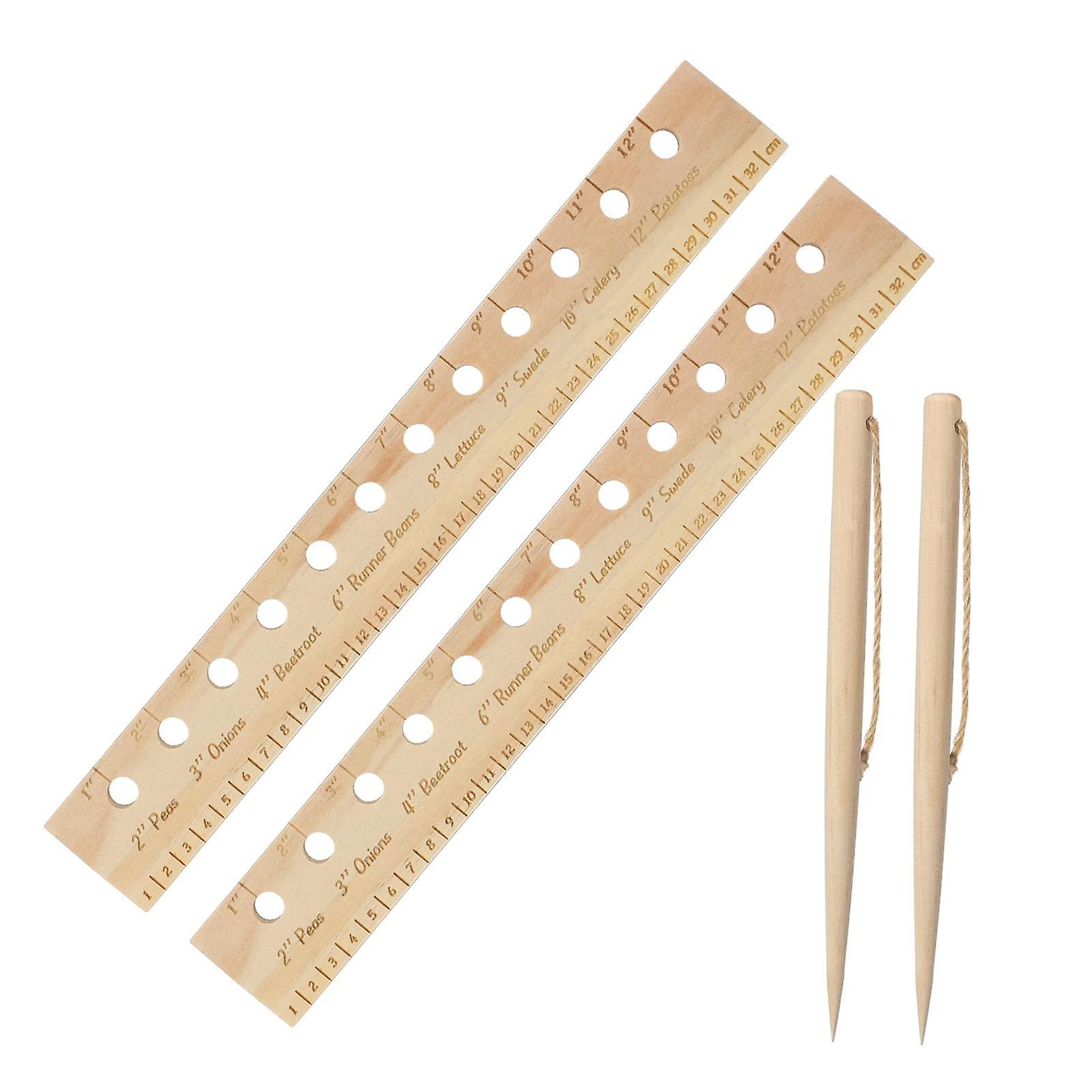 2x Planting Ruler and Dibber Seeding Spacing and Interval Ruler 12 inch with Holes Planter Tool for Outdoor Raised Garden Bed