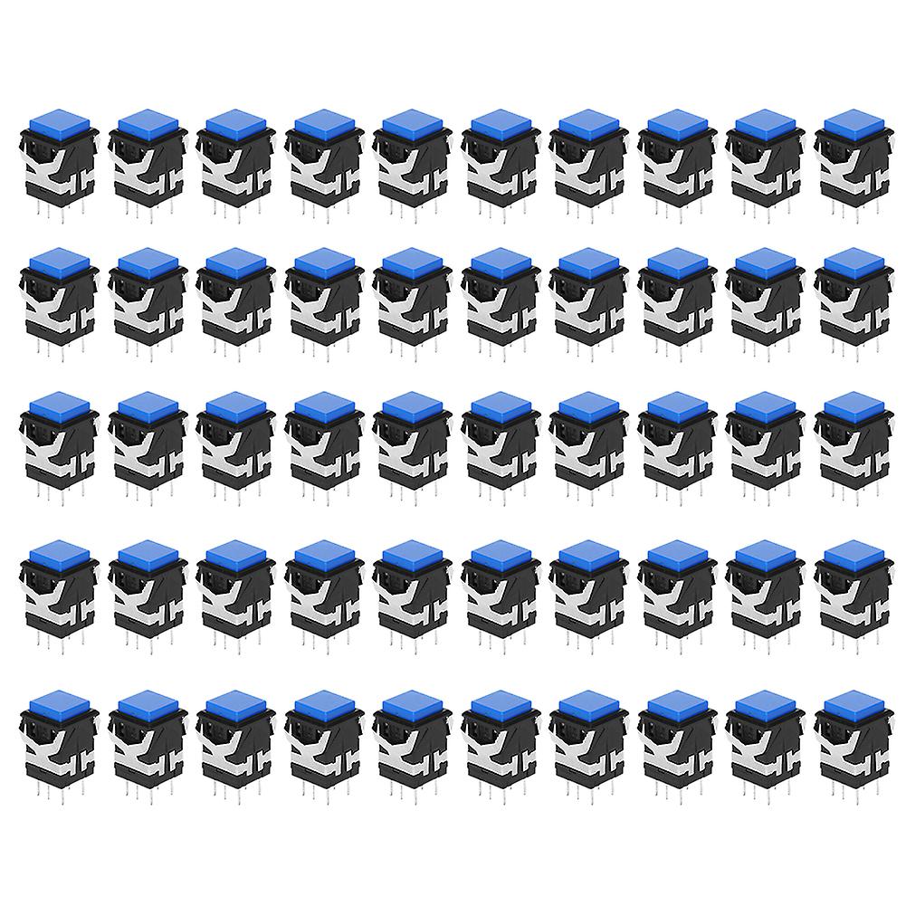 50pcs 6 Pins Self-Locking Push Button Switch - Precision Stable, Blue 5V