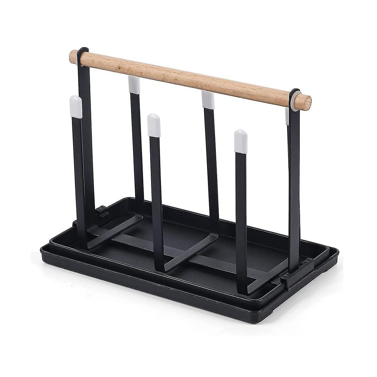 Bottle Holder,Dish Drainer Bottles,6 Bottle Stand, Metal Cup Holder with Drip Tray and Bottle Dryer for Bottles and Cups