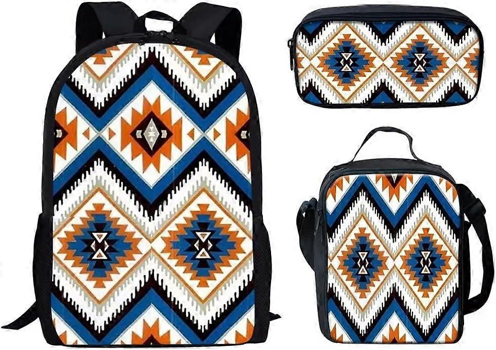 حقيبة ظهر مدرسية نافاجو الأمريكية العرقية في سن المراهقة للفتيات الأولاد حقيبة مدرسية خفيفة الوزن للأطفال حقيبة كتب عارضة حزم نهارية حقيبة ظهر للسفر للكمبيوتر المحمول مع صندوق غداء و P