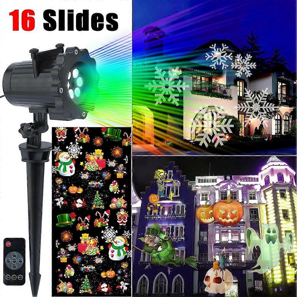 Christmas Landscape Projector Lights, 16 Patterns Waterproof Rotating Light Projector Spotlight