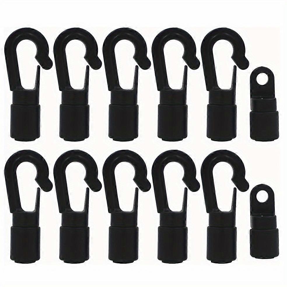 12pcs Bungee/Shock Cord Hook Open End Hooks, Plastic Rope Terminal Ends Hooks S Open Cord Hooks For 1/4" (6MM) Diameter Cord Rope For Kayaks