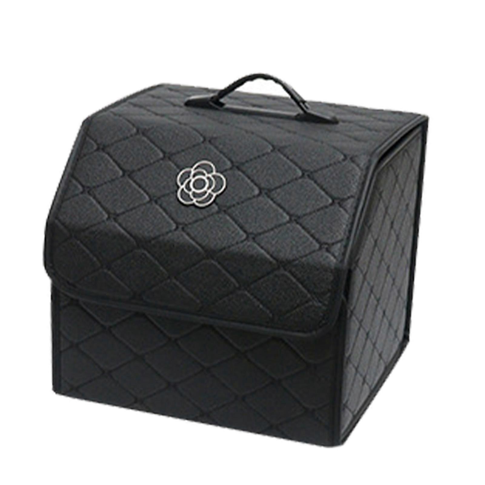 Car Trunk Storage Organizer High Capacity Multipurpose Pu Leather Portable Trunk Storage Box with Lid Black ? Small
