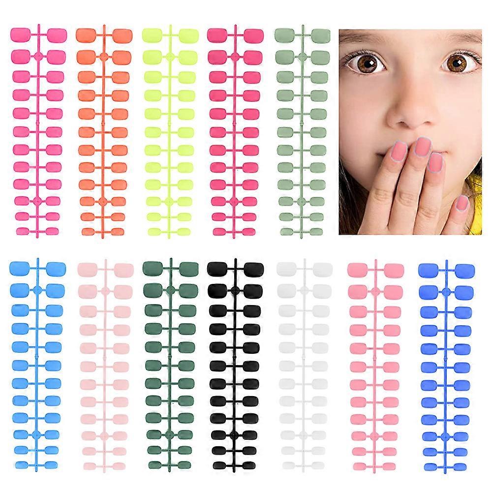 Weerblj24g 12 ensembles de faux ongles mats courts pour enfants 12 couleurs de faux ongles carrés co