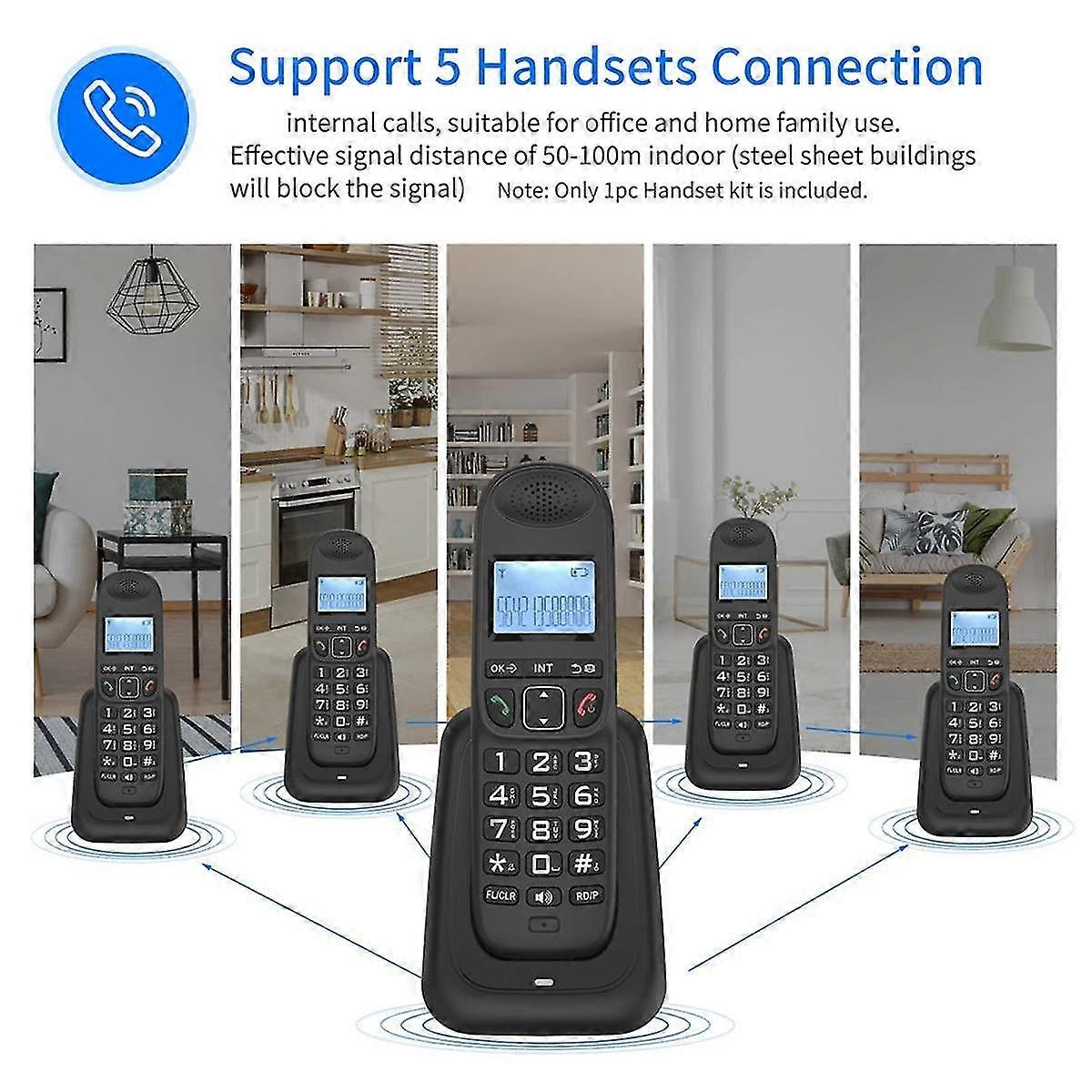 Expandable Cordless Telephone Handheld Telephone Digital Cordless Telephone Supports 5 Handsets 16