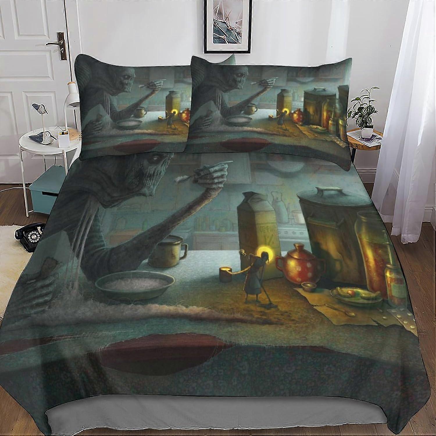 Gothique Squelette D Imprimé Ensemble De Literie Microfibre Ensembles De Literie Crâne Housse De Couette Oreillette, avec Fermeture Éclair pour Adultes et Enfants 135 * 200 CM