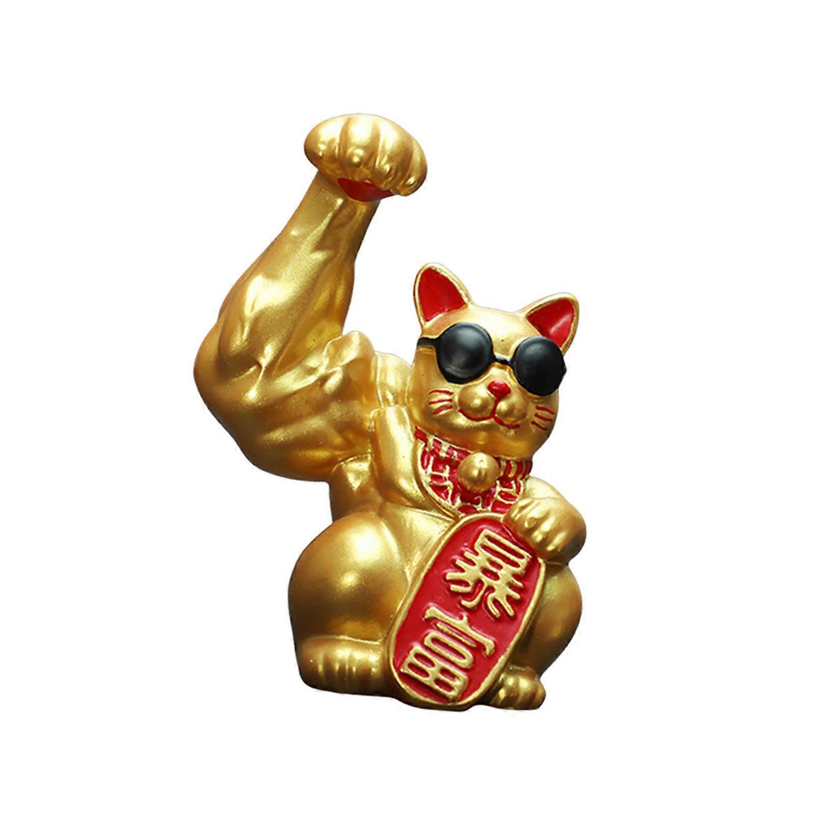 Lucky Cat Figurine Big Muscle Arm Resin Feng Shui Decor for Shop Window Desk Right Arm