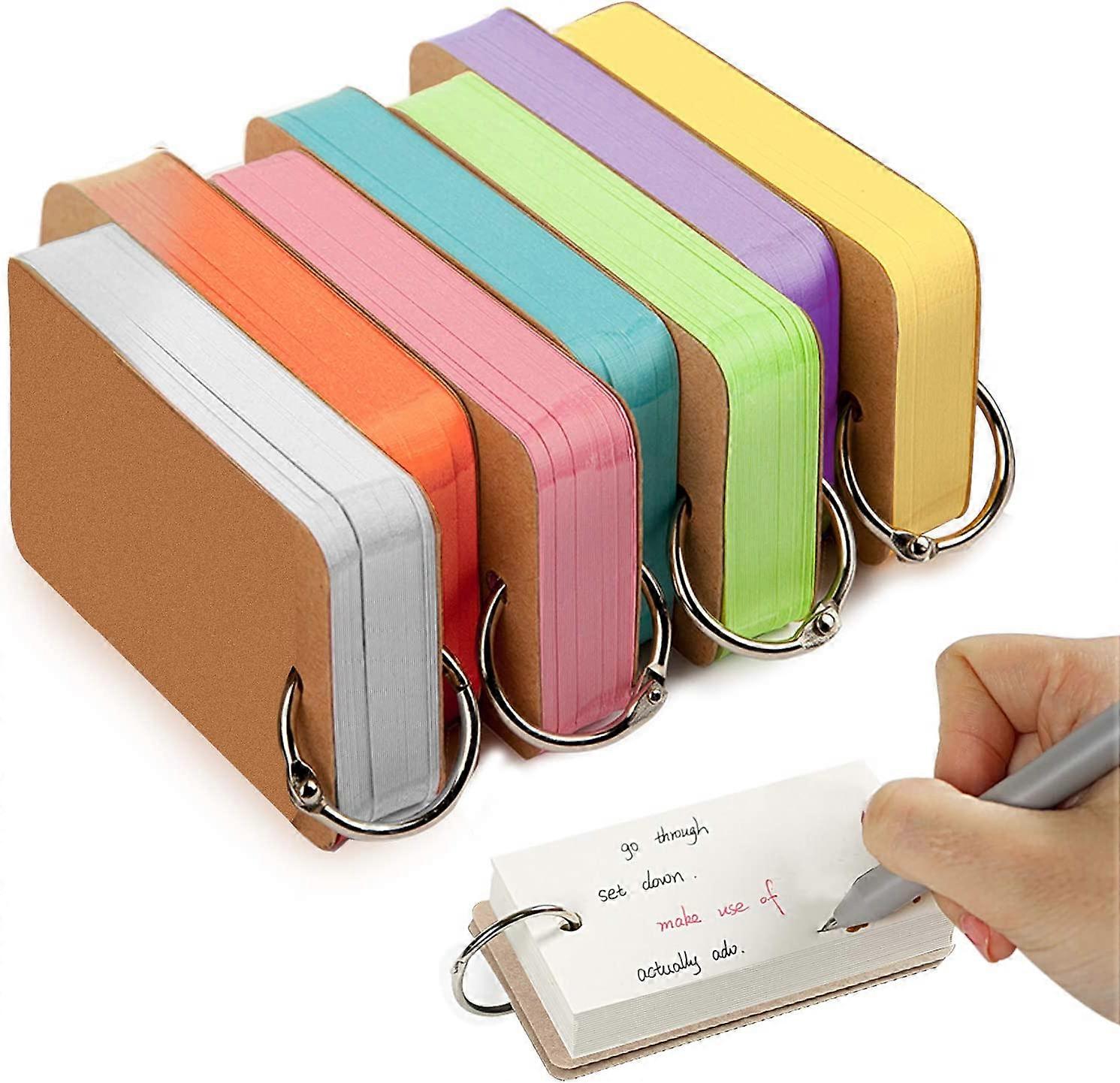 6pcs Multi-colored notepads, study cards with metal binder ring