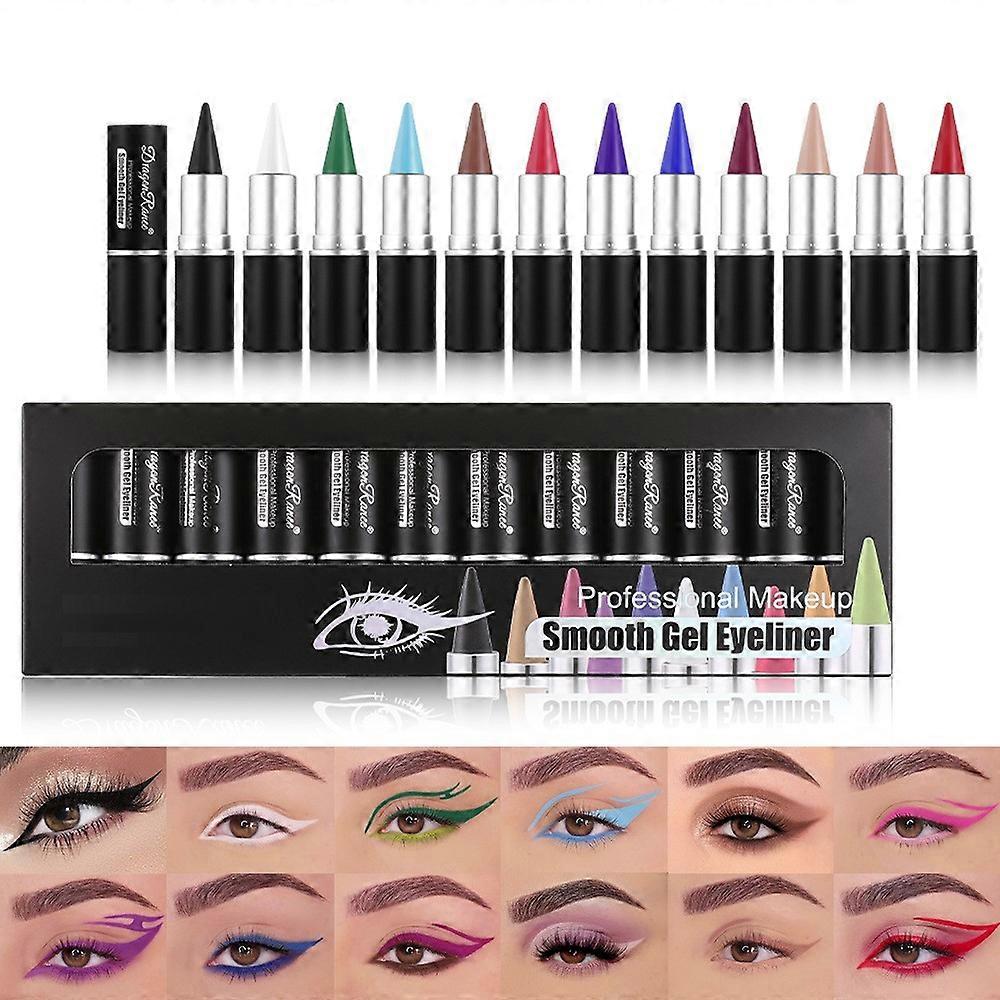 Eyeliner-Stifte, 12 Farben Gel Eyeliner Set, Matt Schimmer Wasserdicht Sumdge-Proof Stark Pigmentiert Lang anhaltendes Buntes Augen-Make-up