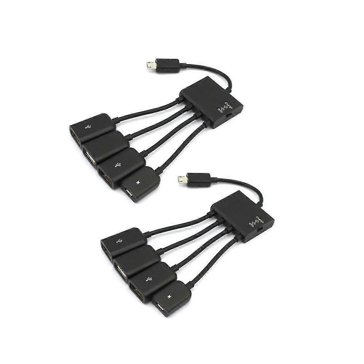 2Pcs 4 Port -USB OTG Hub Spliter Adapter for Android Computer PC Power Charging