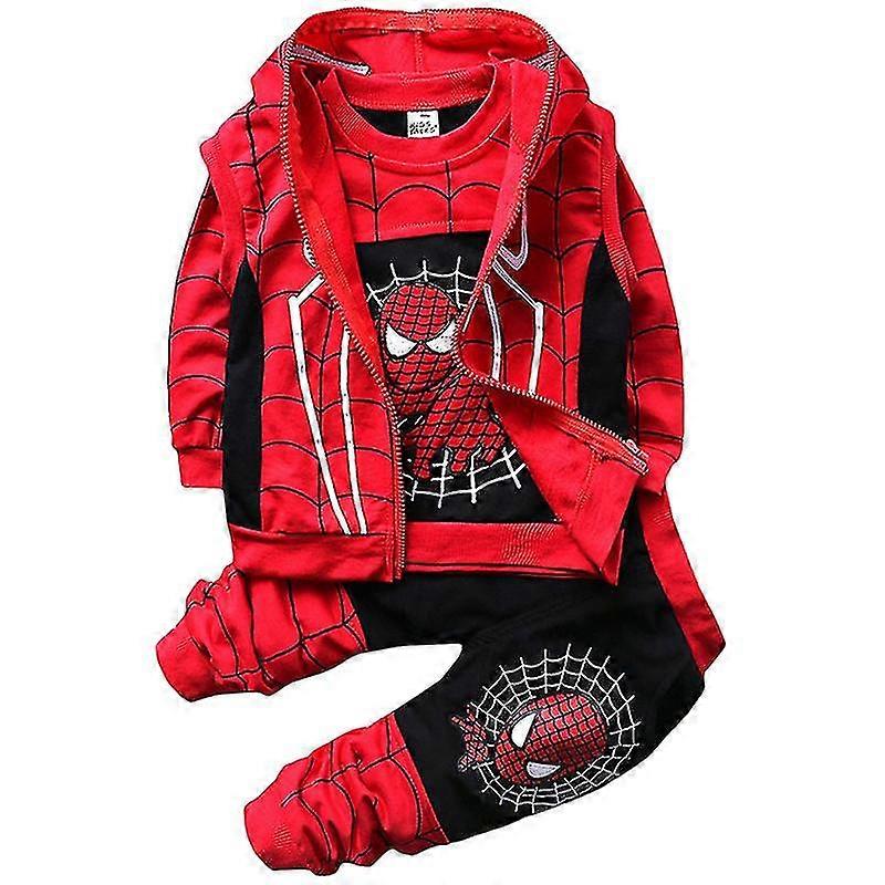Kids Boys Spiderman Tracksuit Set Sport Sweatshirt + Vest + Pants Outfit Suit Casual Spider-man Costume