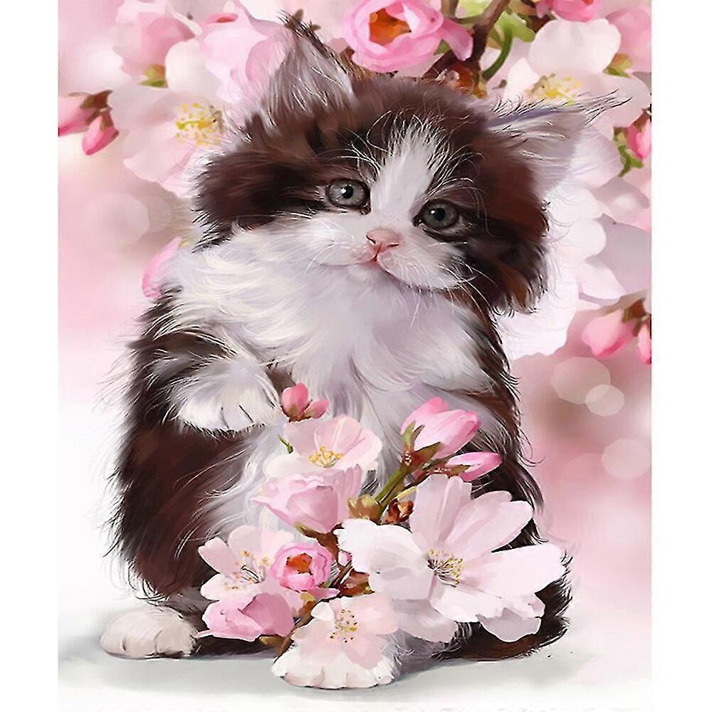 الصليب غرزة كيت دي الماس التطريز زهرة والقط كامل جولة الماس اللوحة فسيفساء ديكور المنزل