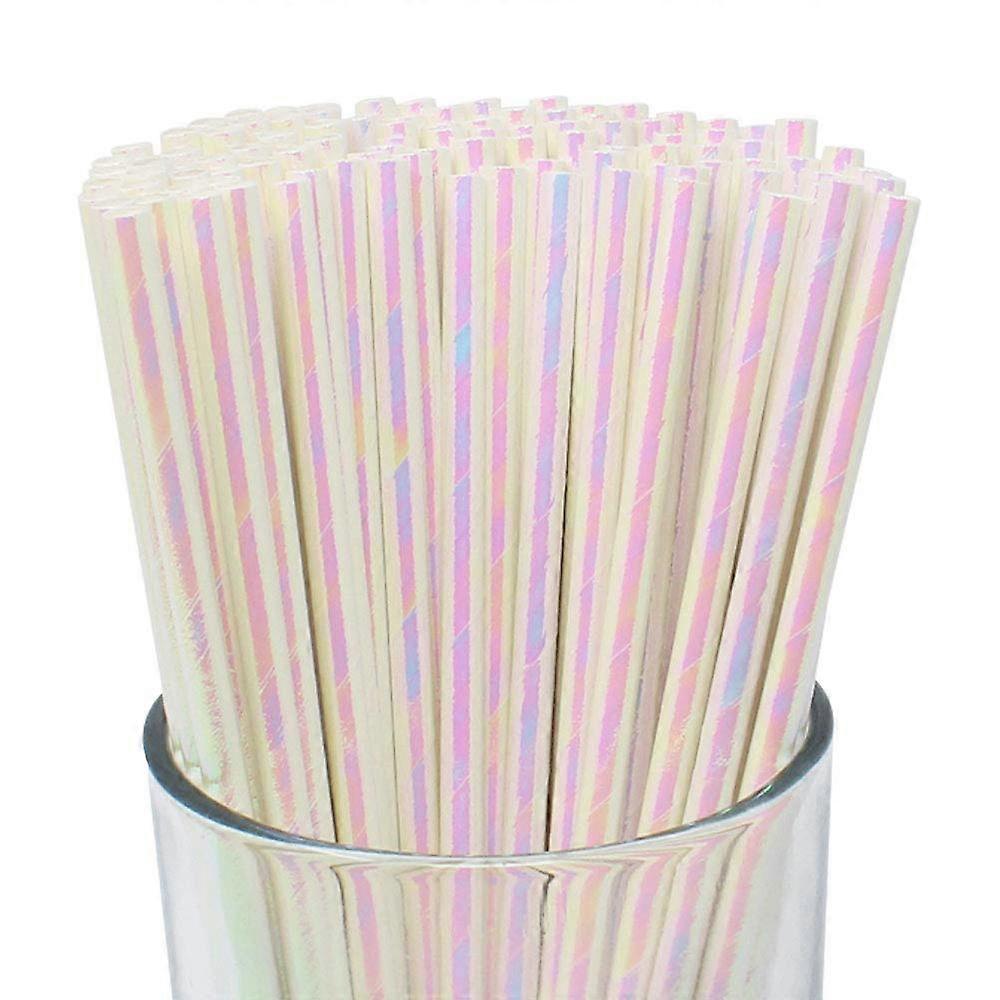 Premium Disposable Drinking Paper Straws (100pcs, Iridescent White),2024 Ping