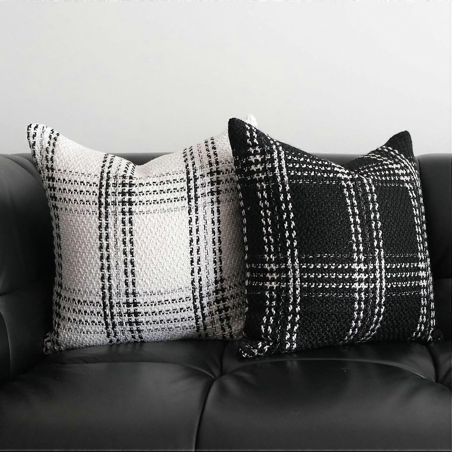 Set of 2 Black and White Neutral Throw Pillow Covers 18x18 In, Buffalo Plaid Pillow Covers for Bed,Black and White Checked Square Pillow Cover for Sof