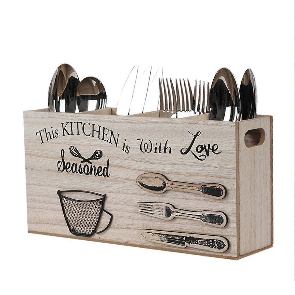 Spoons Silverware Wooden Cutlery Box Utensil Storage Holder Flatware Kitchen Counter for Kitchen an