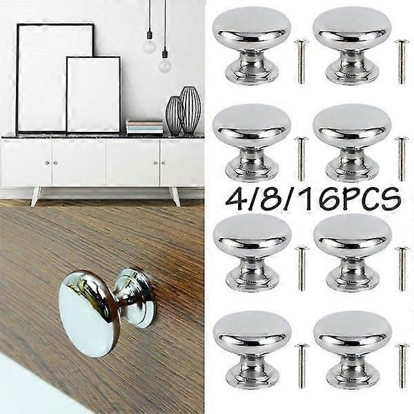4/16PCS Round Stainless Steel Cabinet Knobs Drawer Kitchen Cupboard Pull Door Ha