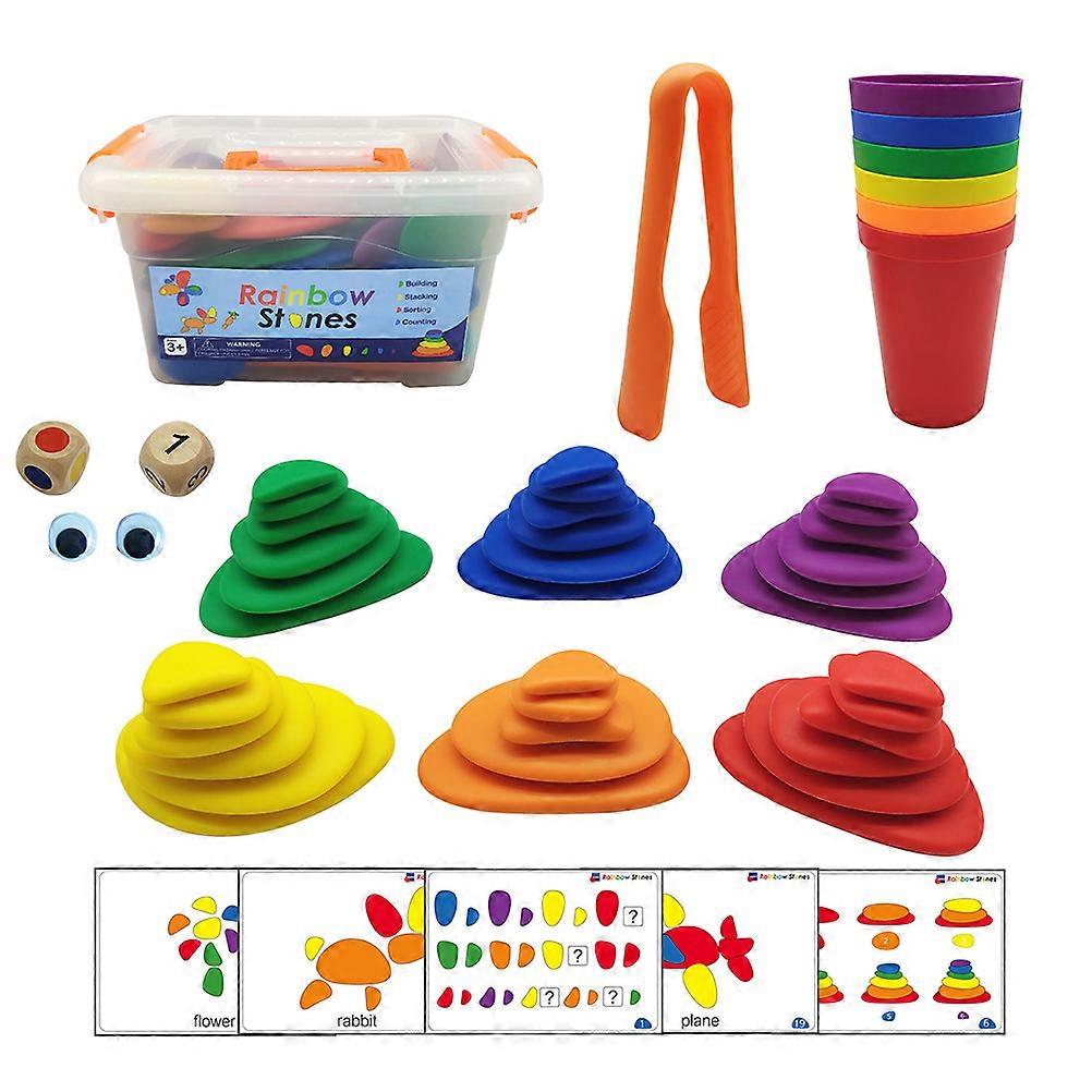 70pcs/set Rainbow Pebbles Early Math Learning Toys Sorting and Stacking Stones Kids Activity Set Sensory Toy