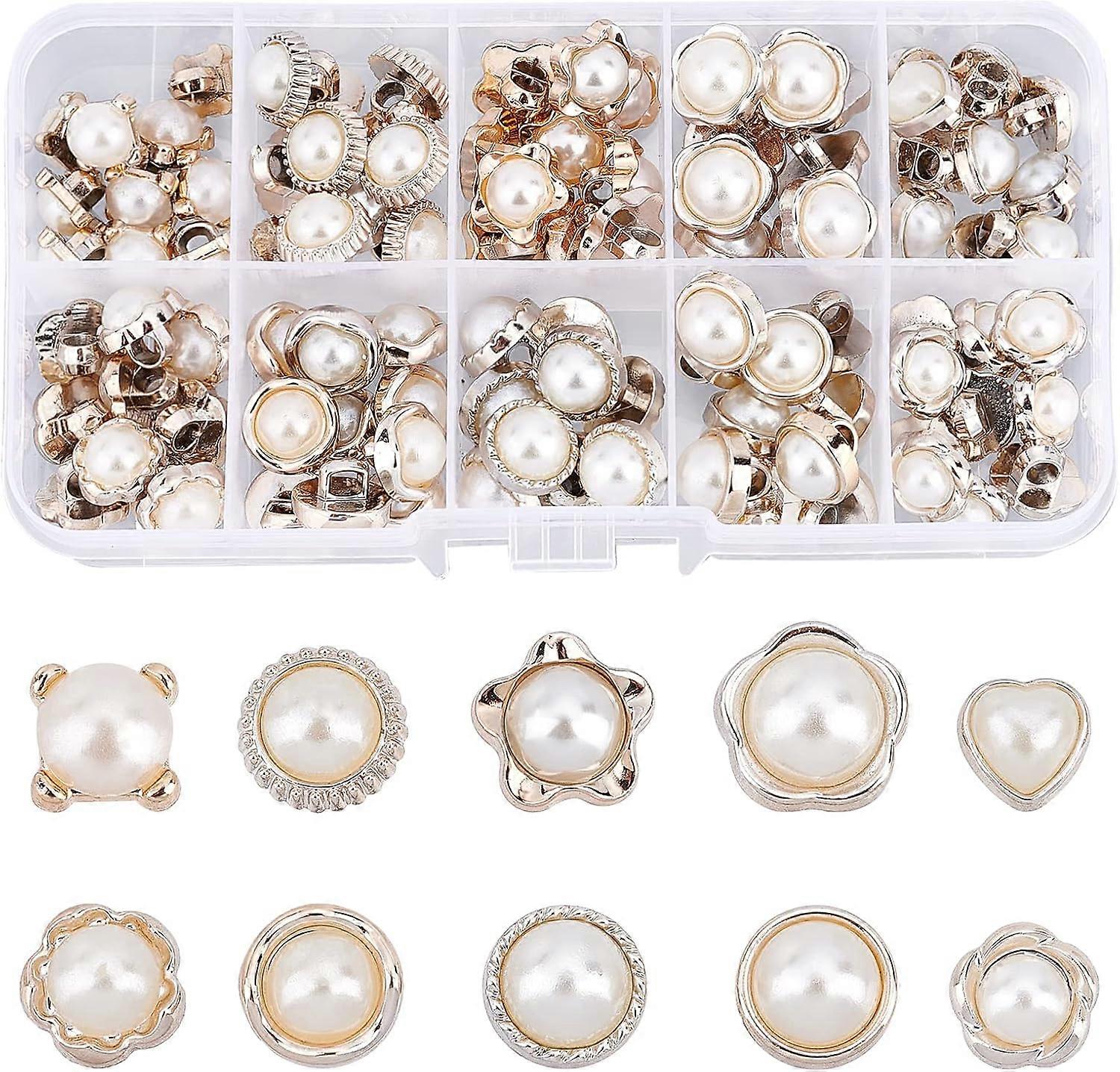 100 Pcs Faux Pearl Buttons 10 Styles Retro Plastic Pearl Buttons with Shank Round Buttons Embellishments Sewing Crafts for Clothes Shirts Suits Coats