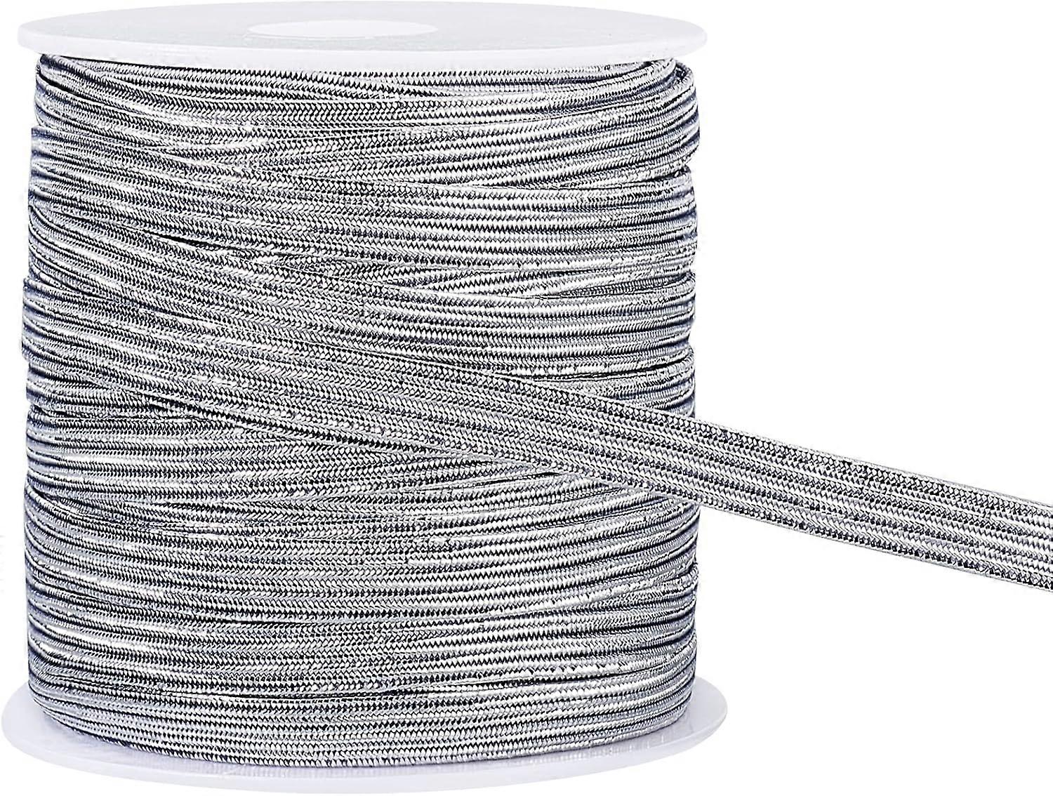 27 Yard Glitter Metallic Elastic Strap 1/4 Inch Silver Flat Nylon Elastic Cords for Bowknot Making Garment Accessory Sewing Gift Wrapping