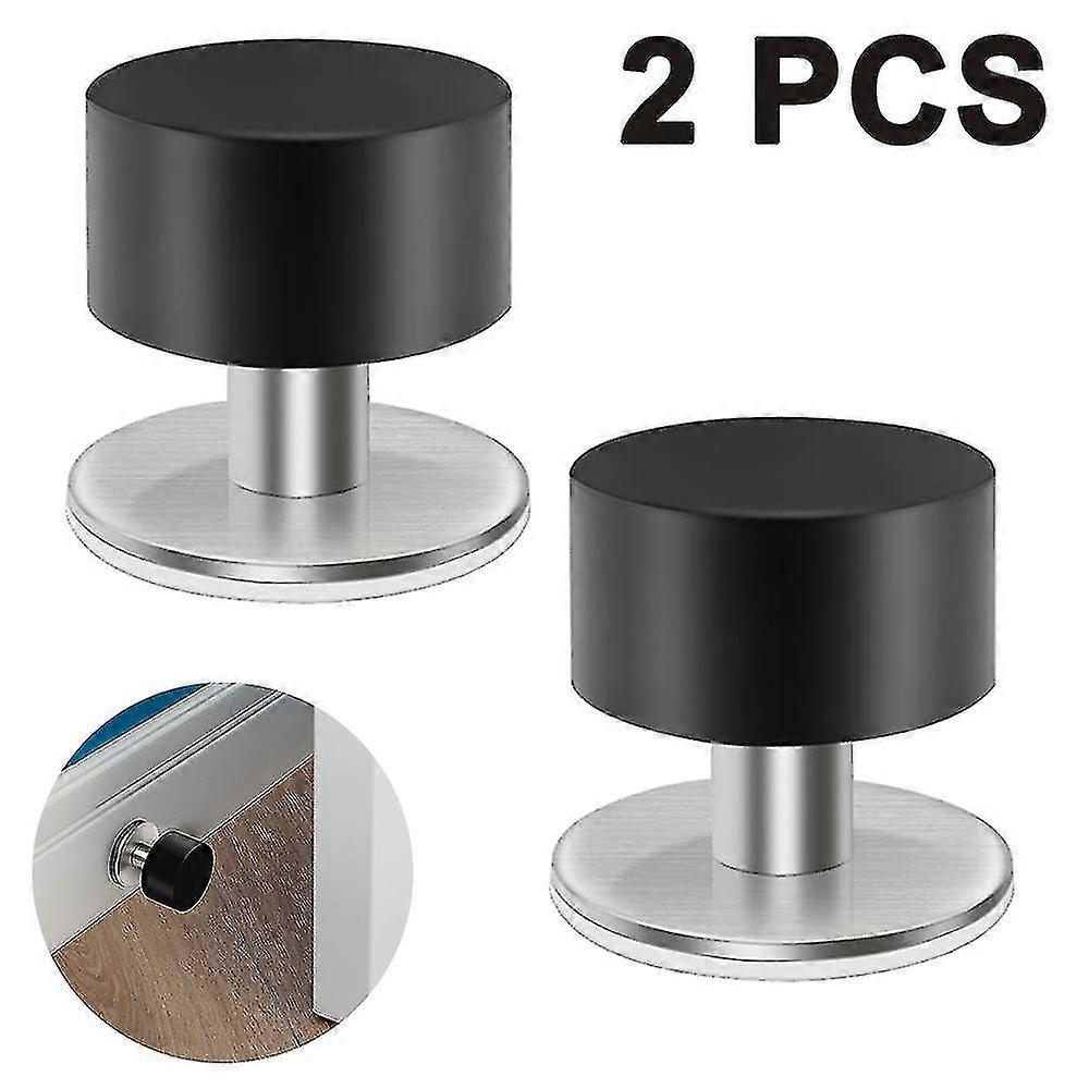 2 Pieces Self-adhesive Door Stoppers Robust Stainless Steel Rubber Stoppers For Doors With Extra Stickers - Dent Protection, Stop And Sound Absorption