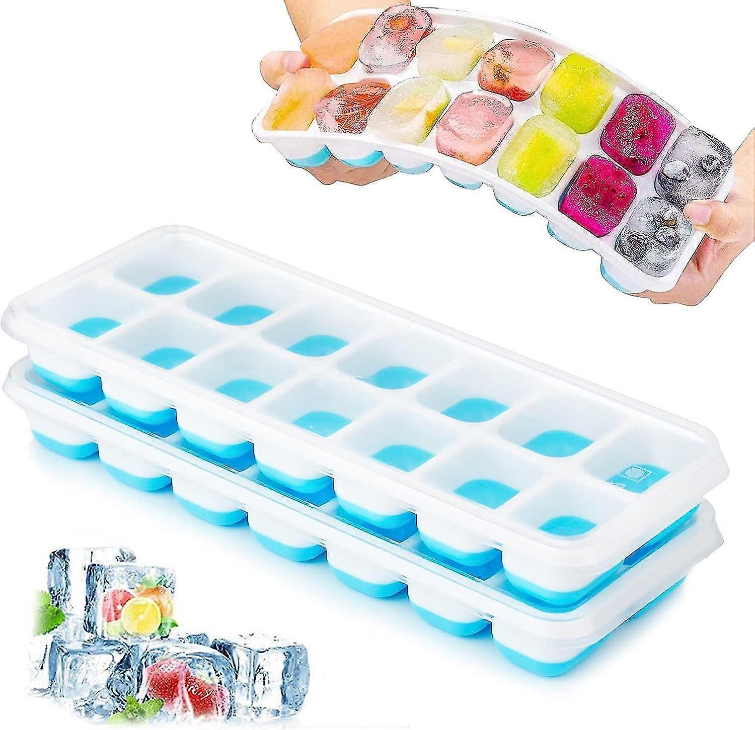 Set Of 2 Silicone Ice Cube Trays With Lid, Space Saving And Stackable, Lfgb Certified And Bpa Free, Square Ice Cube Trays Easy To Remove