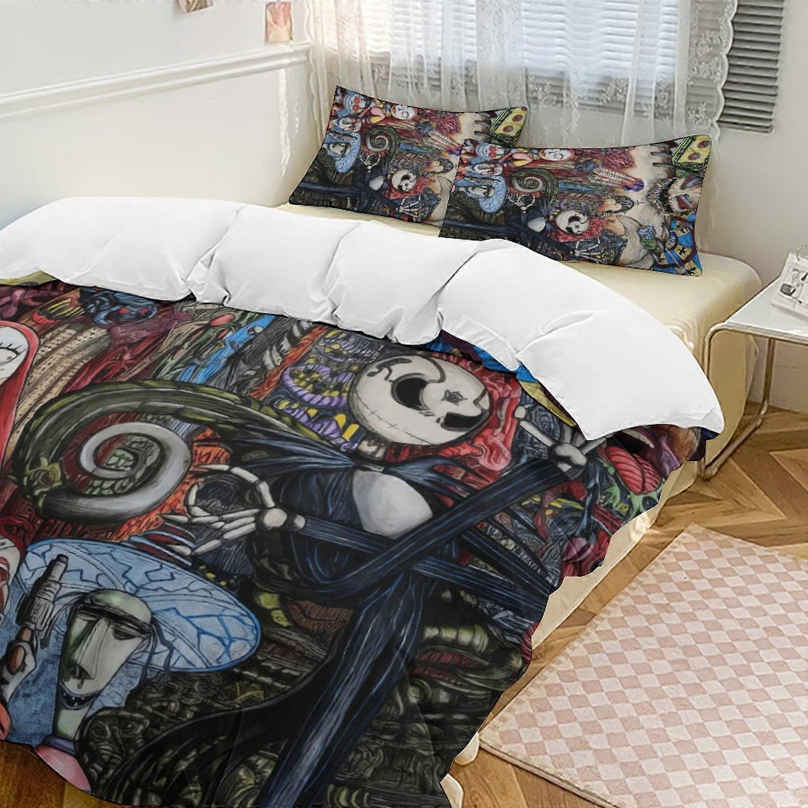 v6975  Bed Sheets Bedding Abstrack The Nightmare Before Christmas Comforter Set Soft 3 Pcs Twin Bedding Sets Thicken for All Season, 1 Comforter  2 Pi