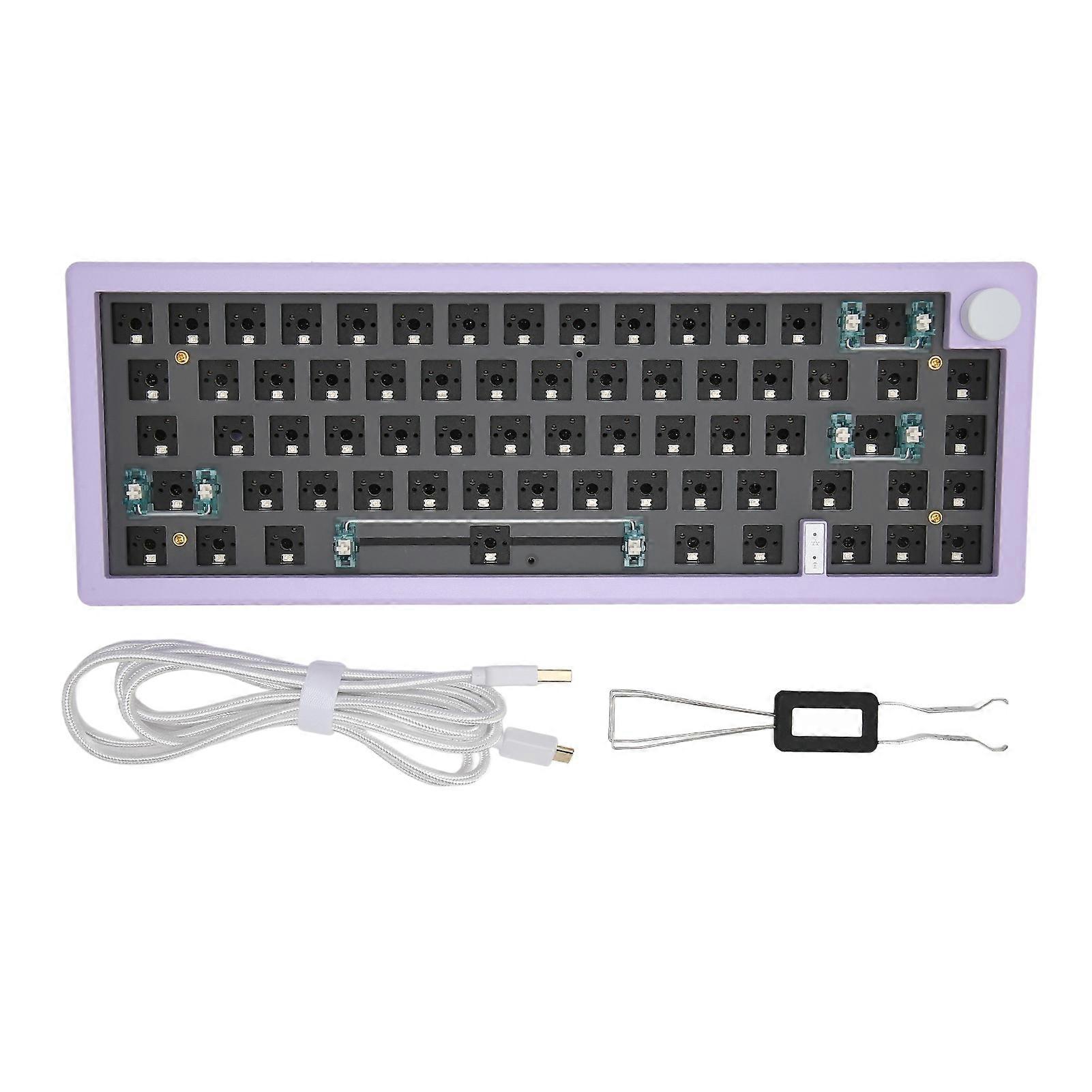 Kit de clavier mécanique bricolage 67 touches avec bouton RVB sans fil 2.4G Bluetooth 5.0 Type C Clavier barebones filaire remplaçable à chaud violet