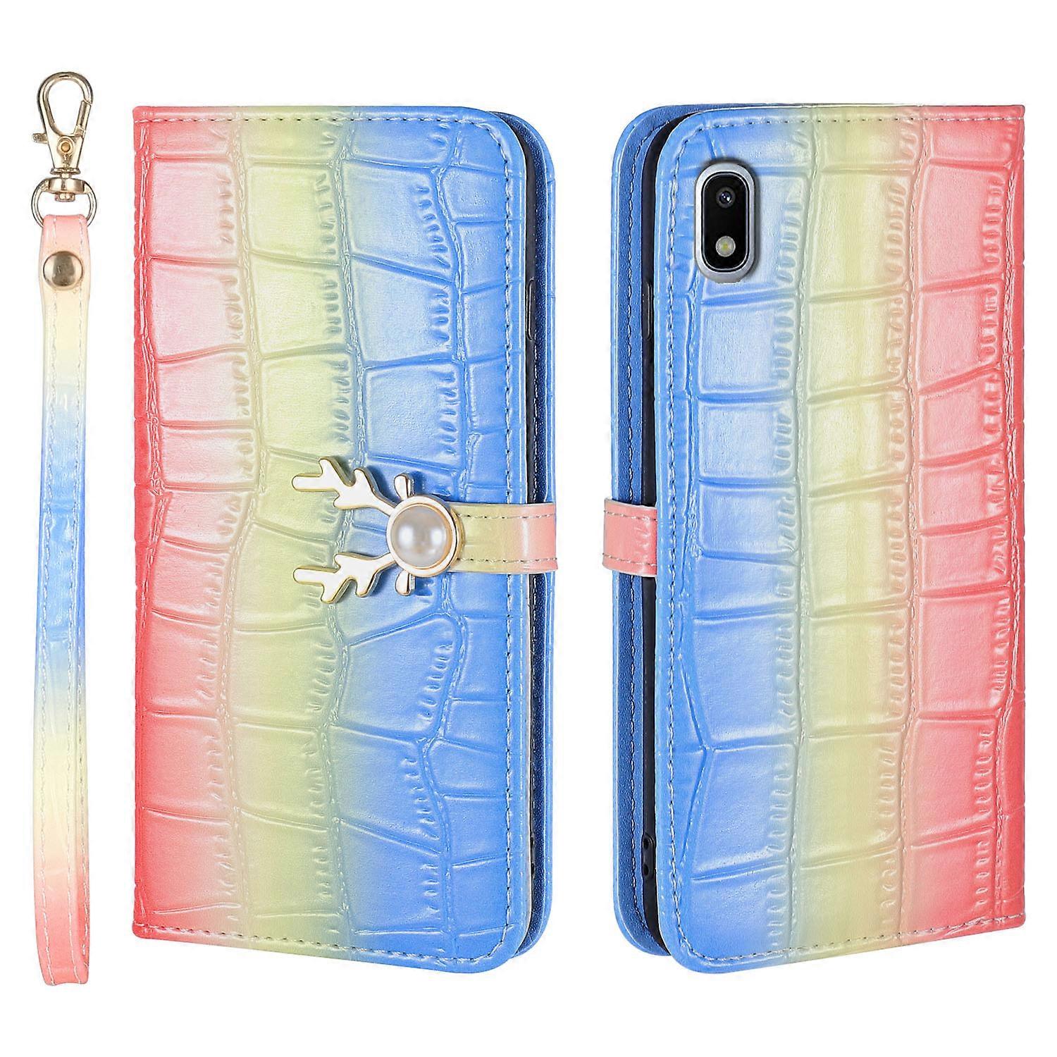 Elk Pattern Phone Case for Samsung Galaxy A21 A20 JP with Card Holder, lanyard, PU Leather Material, Wallet Function, Corner Fall Protection