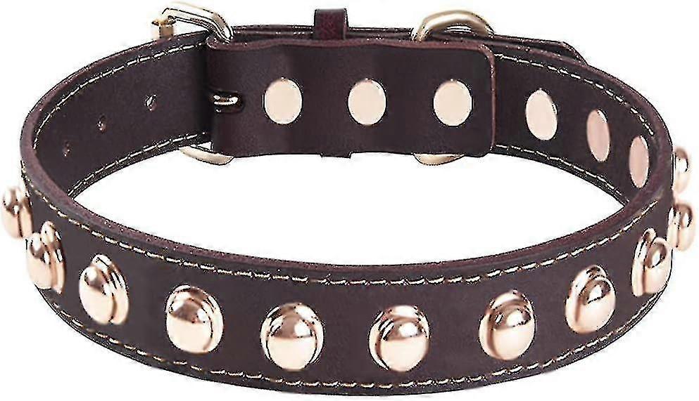 Tizzy Genuine Leather Studded Dog Collar - Adjustable Pet Collars for Small, Medium, Large, and Extra Large Breed Dogs (Brown - Size: S)