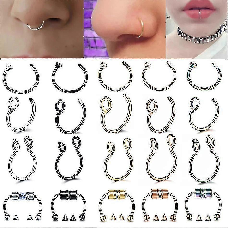 10pcs وهمية الأنف الحاجز حلقات غير مثقوبة كليب على الأنف طوق الحلقات