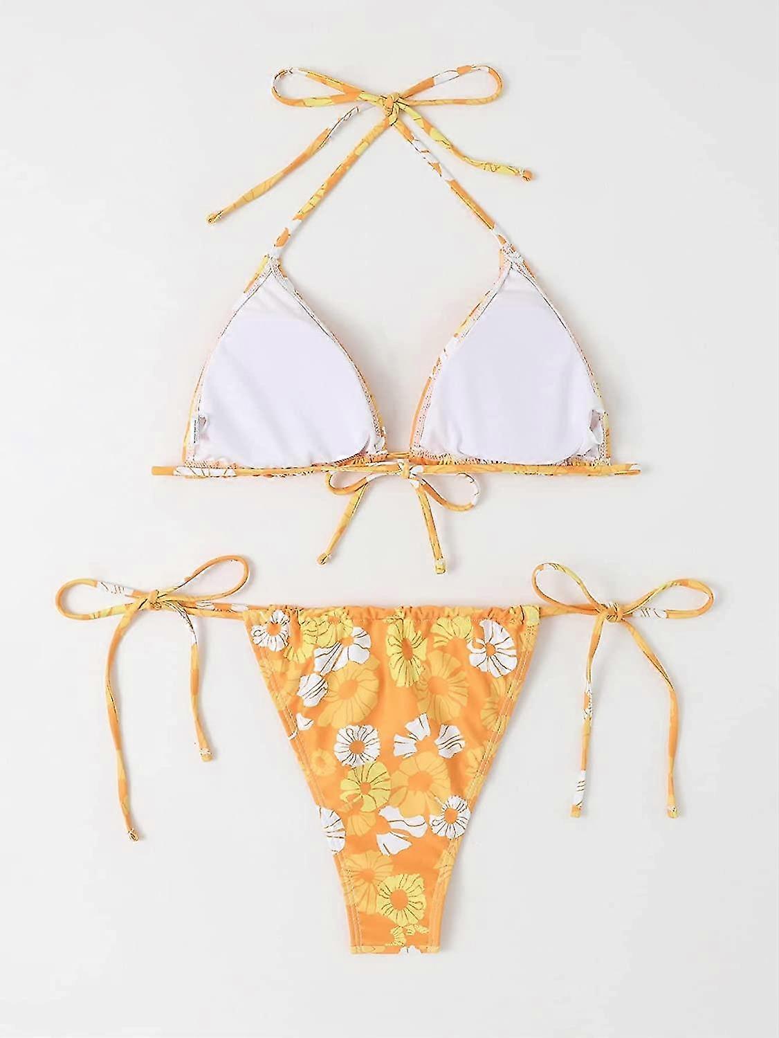 Floral Print Sexy Bra Triangle Lace Up Bikini