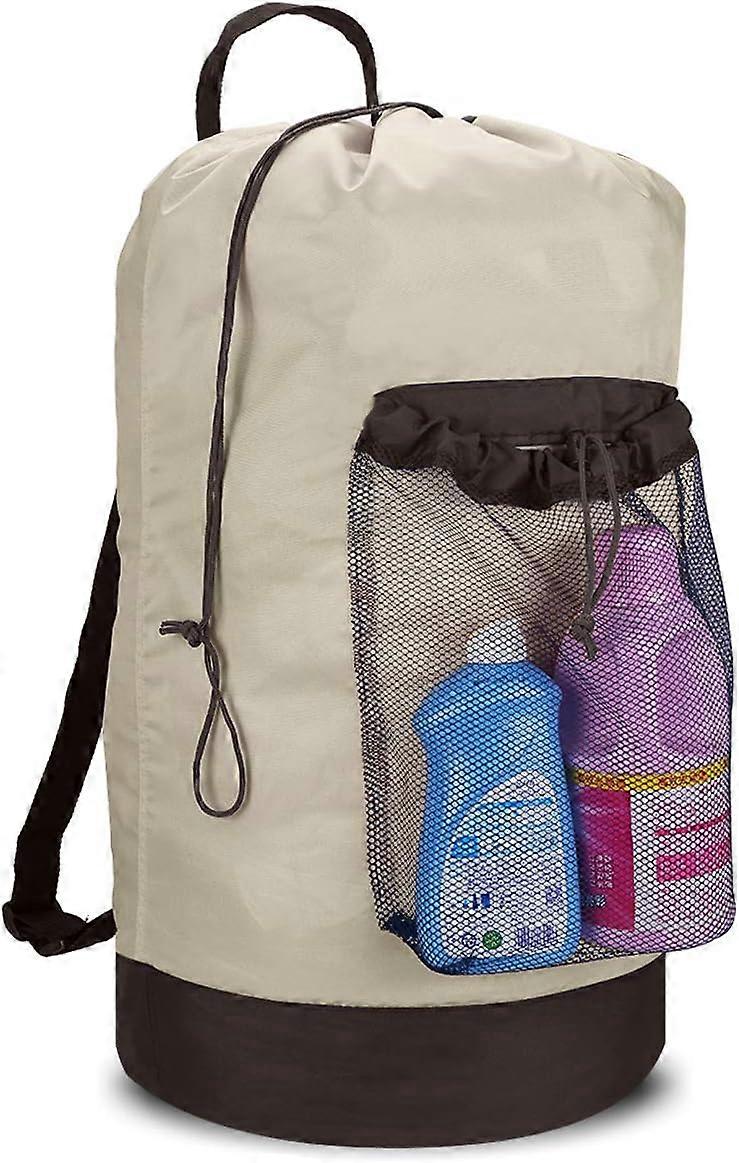 Laundry Backpack with Shoulder Straps and Mesh Pocket Durable Nylon Backpack Clothes Hamper Bag