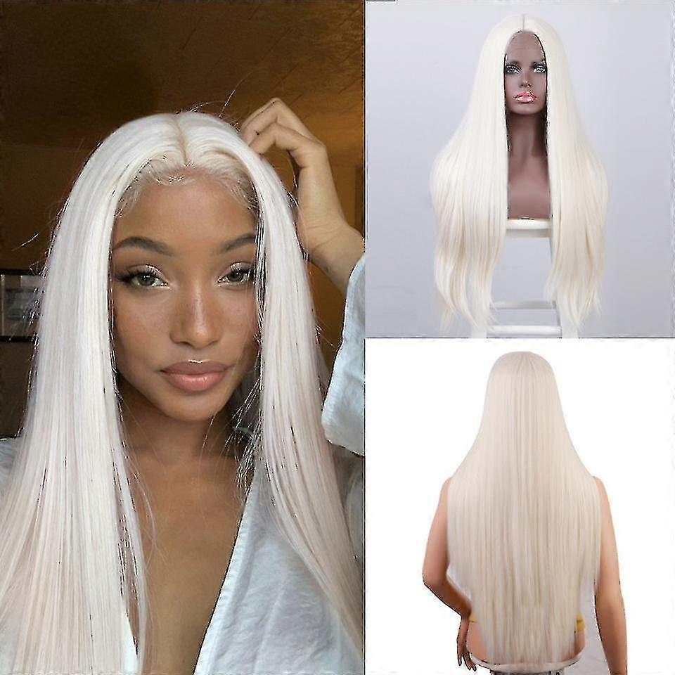 Parrucche sintetiche lunghe e lisce, parrucche bianche/bionde/viola, con riga centrale, parrucche per cosplay, per feste