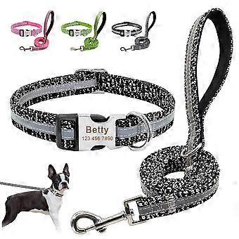 Personalisiertes Hundehalsband und Leinenset mit graviertem ID-Tag weiches reflektierendes Nylon