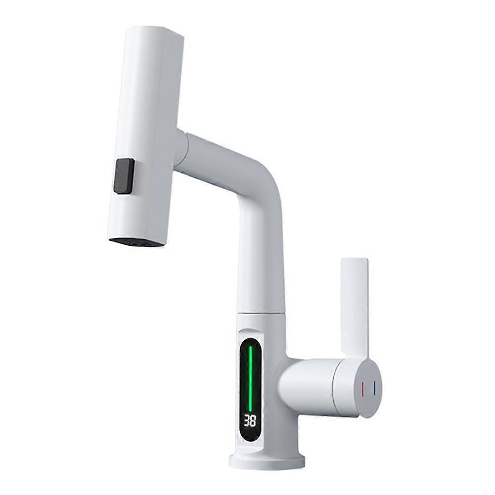 Waterfall Pull Out Kitchen Faucet Intelligent Digital Display Cold Hot Mixer Taps Rotatable Sink Lifting Basin Faucet-A
