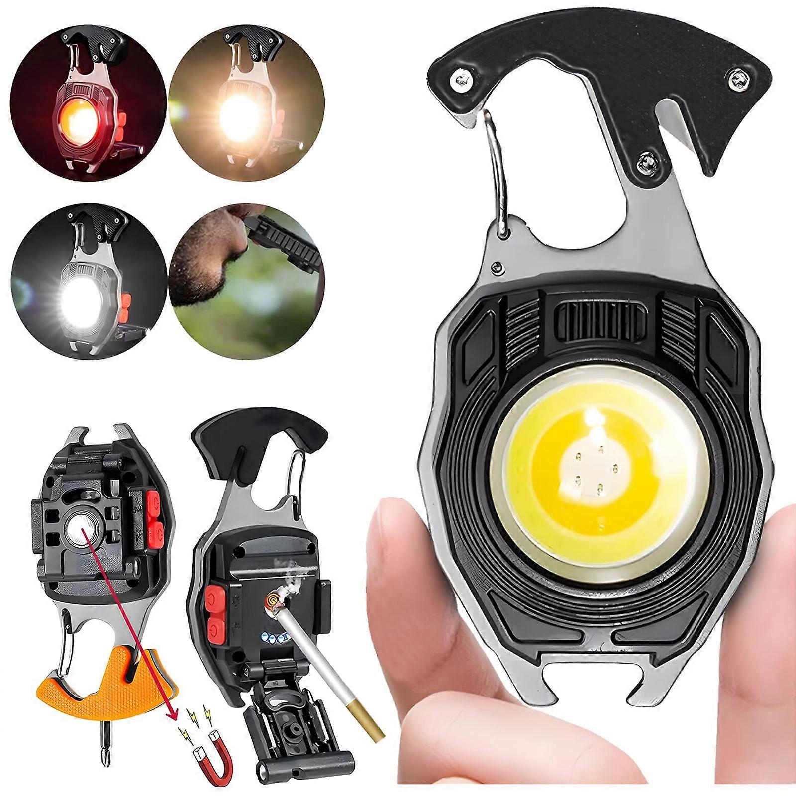 Kraftig Beast Multifunksjons Nøkkelring Lommelykt 6 Moduser Oppladbar Lighter