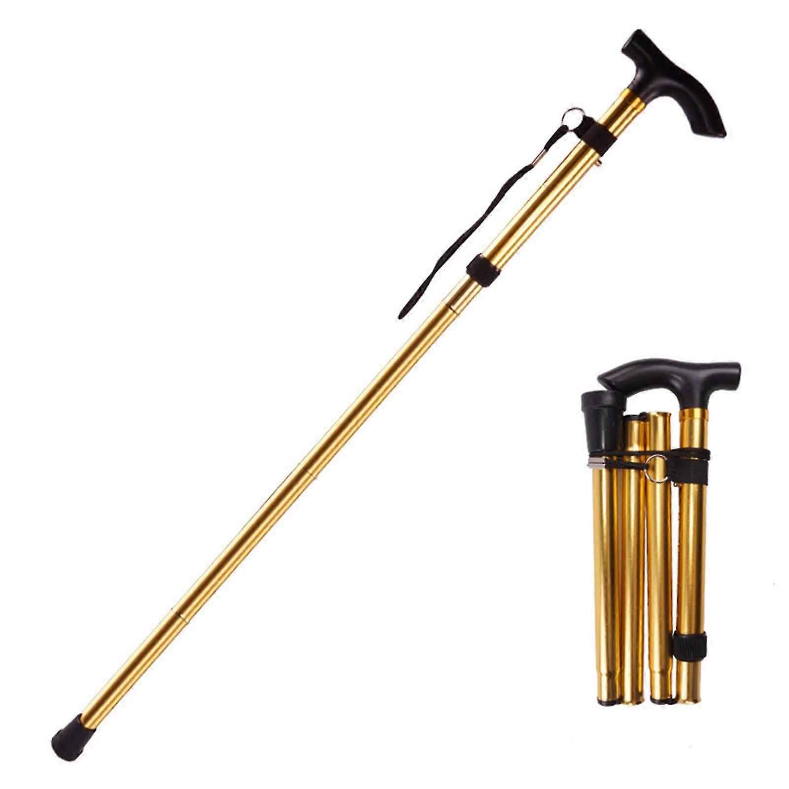 Folding Walking Stick Aluminum Alloy Crutches Non Slip Telescopic Crutches for Elderly Gold 82-92cm 32.3-36.2in