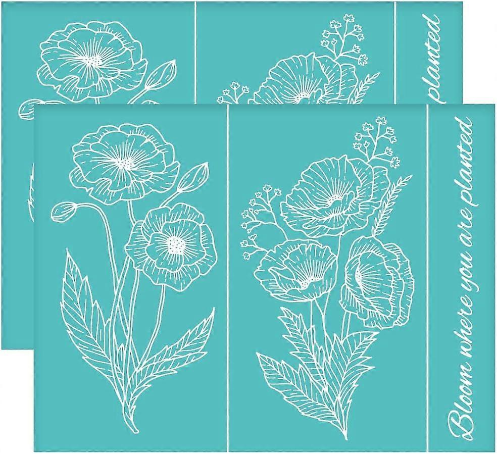 2pcs 8.6x11 Inch Poppy Silk Screen Printing Stencils Self-Adhesive Silk Screen Stencils Flower Screen Stencils Reusable Mesh Transfers for Painting on